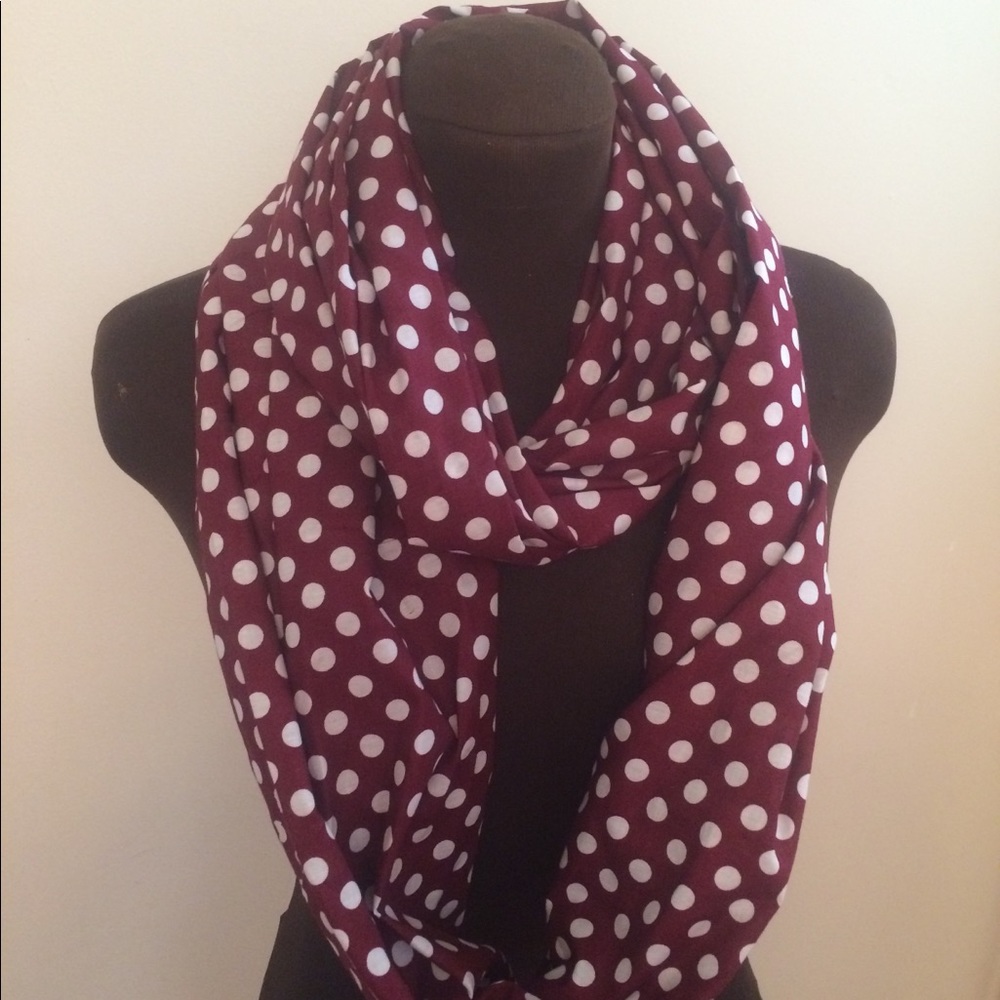 Handmade Wine Polka Dot Cotton Infinity Scarf